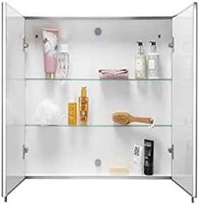 Croydex Finchley Porta dupla, superfície Mount Flexi-Fix Easy Hanging System Medicine Cabinet, 24 em x 26 em aço inoxidável