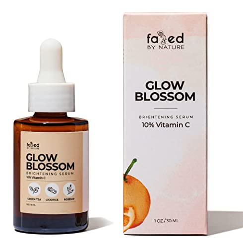 Amazenada pela natureza 10% de vitamina C + Rosehip + Licorice Glow Blossom Serum Facial diário | Ajuda a iluminar, limpar e apertar a pele | Até tom de pele | Crueldade grátis | Fragrância grátis, 1 fl oz.