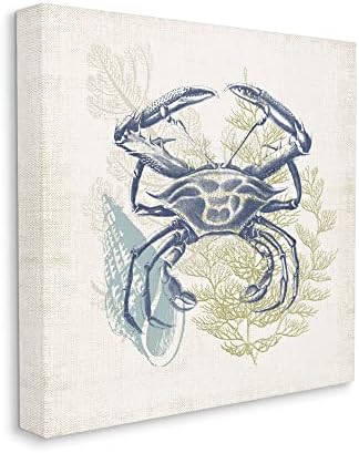 Stuell Industries Ocean Crab Ocean Detalhado sobreposição Botânica Design Rústico Arte da Parede da Canvas, Design de Victoria