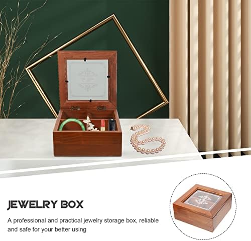 Caixa de bandeja de armazenamento de jóias de madeira de cabilock com coleta de madeira de plástico transparente GECAS GEMAS