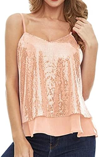 Mulheres Glitter Strappy Tank Tops Vest Camisole Ladies Sexy Sparkle Shimmer Cami Blouse Clubwear Clubes Sleesess Shirt Blouse Tees