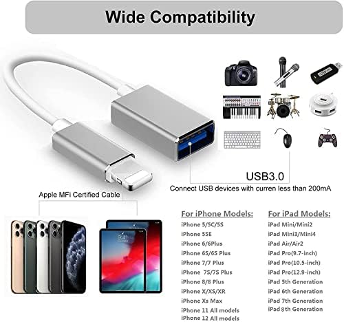Lightning Male para o adaptador feminino USB, Data de liga de alumínio do jugsar Sync Sync MFI Converter USB 3.0, iOS compatível