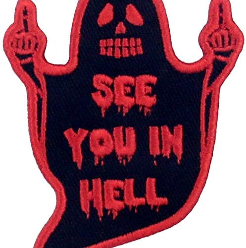 Vejo você em Hell Ghost Patch Bordado Apliques de motociclista de ferro em costura no emblema