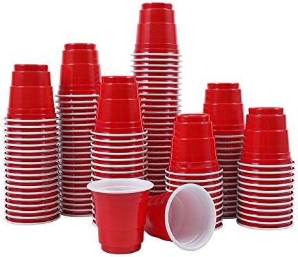 Abom Mini Red Disposable Shot Glasses - 2oz 120 contagem mini copos de plástico vermelho, perfeito para festas, amostras e