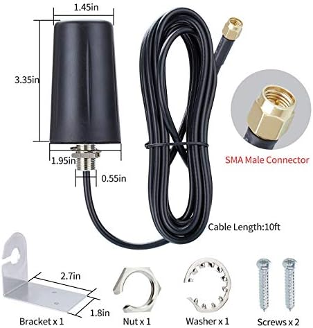 Antena XRDS-RF 4G LTE 5 dBi Antena de montagem de parede de parede de suporte à parede de parede de parede de parede de parede com 10 pés com cabo de coaxial de masculino SMA de 10 pés compatível com roteador 4G LTE, reforço de sinal de celular, amplificador celular