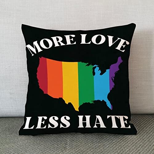 Mais amor menos ódio mapa americano arremesso de travesseiro romântico travesseiro romântico lésbica progresso gay orgulho arco -íris capa de almofada de almofada de casta de travesseiro decortaive para sofá de sofá carro de escritório 24x24in