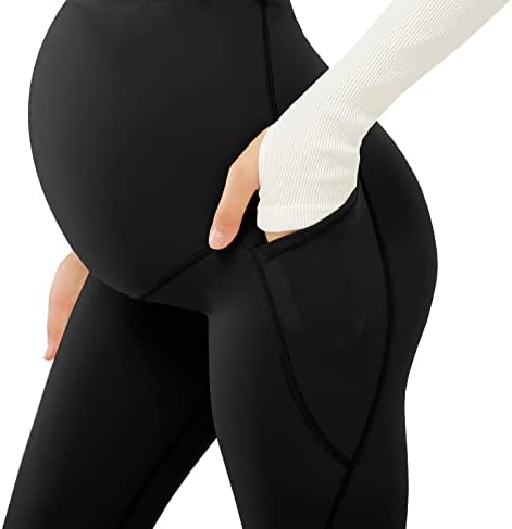 Joyspells Maternidade Leggings sobre a barriga com os bolsos que não visualizam trepando leggings de gravidez