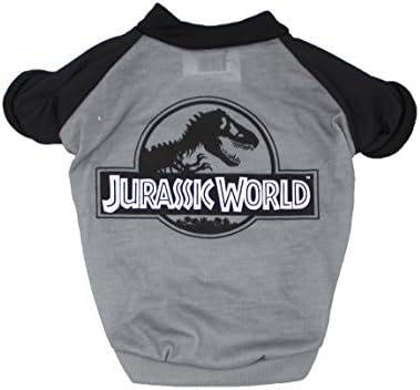 Tee de logotipo do Jurassic World para cães | T-shirt de cães de dinossauros, estampa pequena, cinza e preta | Camisa