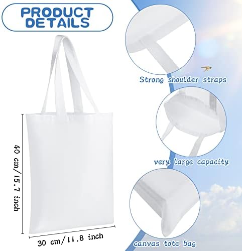 12 bolsas de sublimação de pacote bolsas de tela em branco Bolsa de lona reutilizável sacos de mercearia de 15,7x12 polegadas Bolsa de transferência de calor lavável Craft a granel DIY
