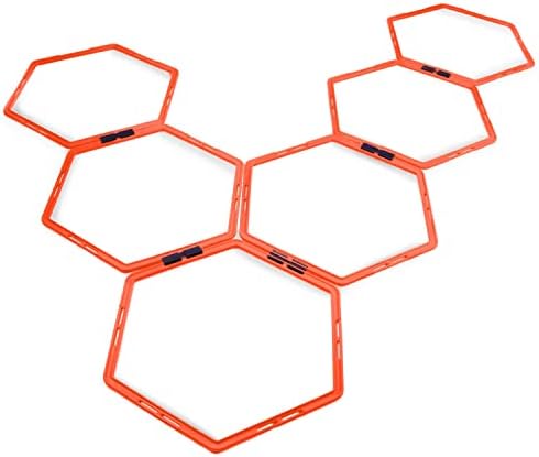 Crown Sporting Goods Hexagonal Ladder Conjunto, laranja fluorescente-anéis de velocidade hexáticos fluorescentes para treinamento de footwork e treinos de salto vertical, apresenta 6 rolos de hexadeiras