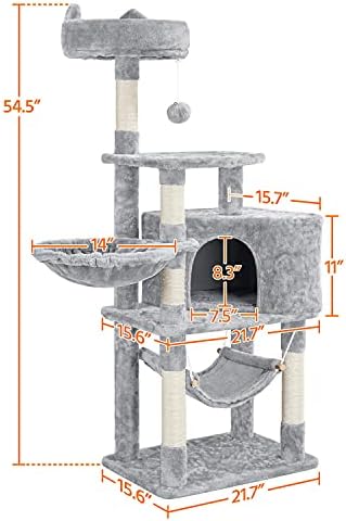 Yaheetech Multi-Level Cat Tree Condoming Furniture 54.5 , com poleiro grande, 2,8 '' de arranhões sisal, rede, cesta, bola difusa, estabilização