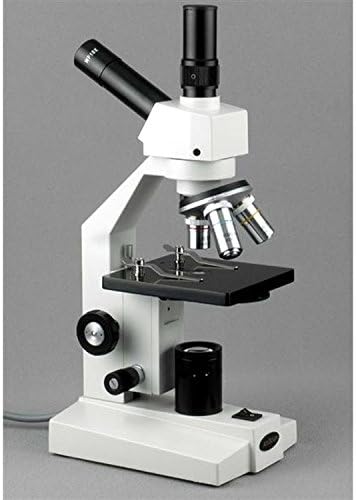AMSCOPE D120B Microscópio monocular composto de visão dupla, objetivos WF10X e WF20X, ampliação 40x-2000x, campo brilhante,