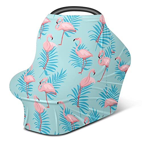 Capas de assento de carro para bebês Folhas azul de flamingo tropical Padrão Tampa de enfermagem Tampa de carrinho de cachecol