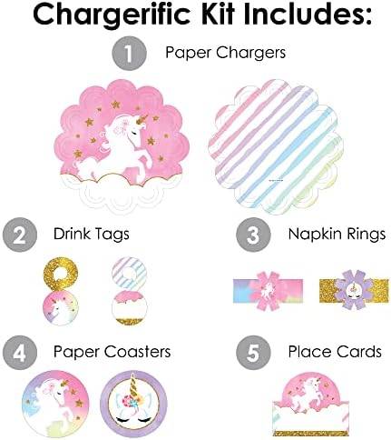 Big Dot of Happiness Rainbow Unicorn - Chá de bebê de unicórnio mágico ou Carregador de papel para festas de aniversário e decorações
