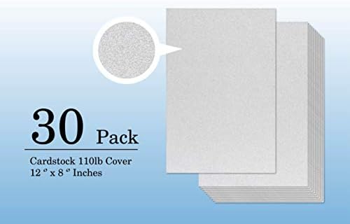 Cardstock Silver Glitter-papel de glitter de 30 pacotes para projetos de artesanato de bricolage, decorações de festas de aniversário, álbum de recortes, estoque de capa de 110 lb, 8 x 12 polegadas