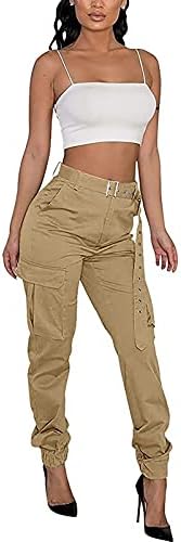 Calça de carga elástica calças de corredor de cintura alta casual calças de sarja ao ar livre soltas de calça de calça formal para mulheres