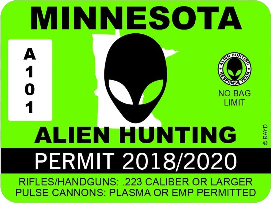 Minnesota Alien Hunting Permission Adesivo Auto Adesivo Vinil UFO Mn - C1026- 6 polegadas ou 15 centímetros Tamanho do decalque