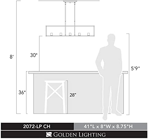 Iluminação dourada 2072-lp ch wesson linear pendente, cromo