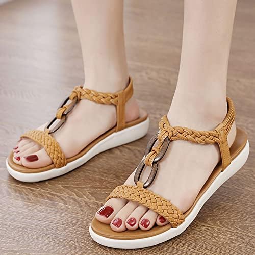 Sandálias de verão para mulheres confortáveis ​​e leves respiráveis ​​de camada aberta de sandália de sandália aberta tornozelo