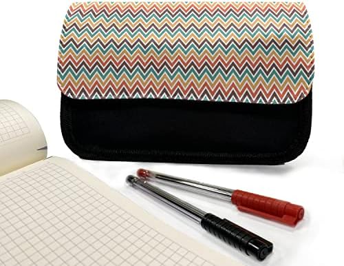 Caixa de lápis da Chevron lunarável, padrão de linha francesa em forma, bolsa de lápis de caneta com zíper duplo,