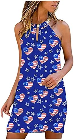 4 de julho Vestido sexy de cabrela sexy para mulheres mini vestido de verão EUA Flag de bandeira mangas listras de fechadura de tie-dye
