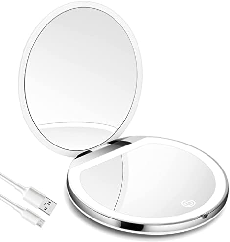 Espelho compacto com luzes, espelho de viagem de ampliação 3x, Mini espelho de LED recarregável, espelho portátil para bolsas