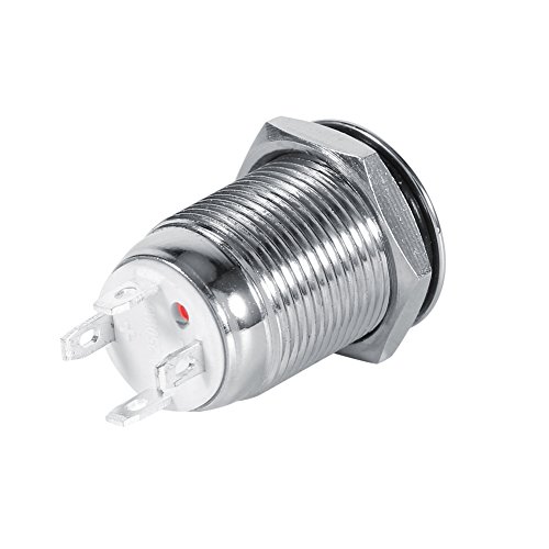 Qiilu 12mm 1/2 botão de push power/desligar interruptor de botão de botão momentâneo de metal com LED vermelho 2V