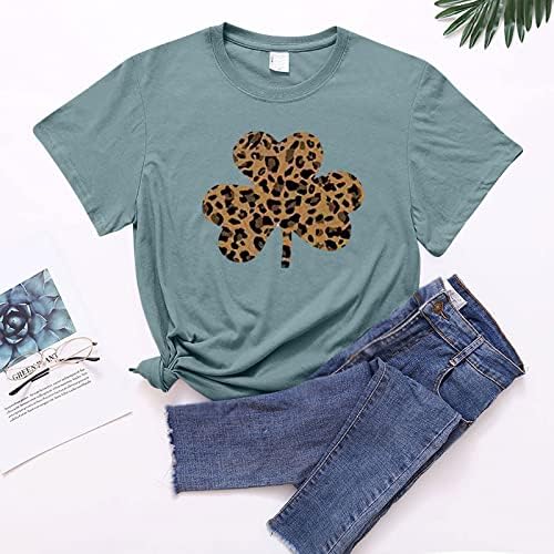 Camisa do dia de St. Patrick para mulheres gnomos tshirts Crewneck Leopard camisetas de manga curta Camisetas de trevo tees