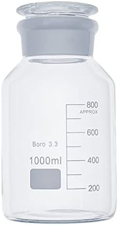 Muhwa 1000ml Reagent High Borossilicate Glass - boca larga com rolha, graduada, boro 3.3