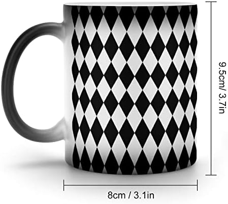 Preto e branco Diamond Diamond Plaid Heat Mudar Caneca Magic Coffee Tumbler de Cerâmica Cuple