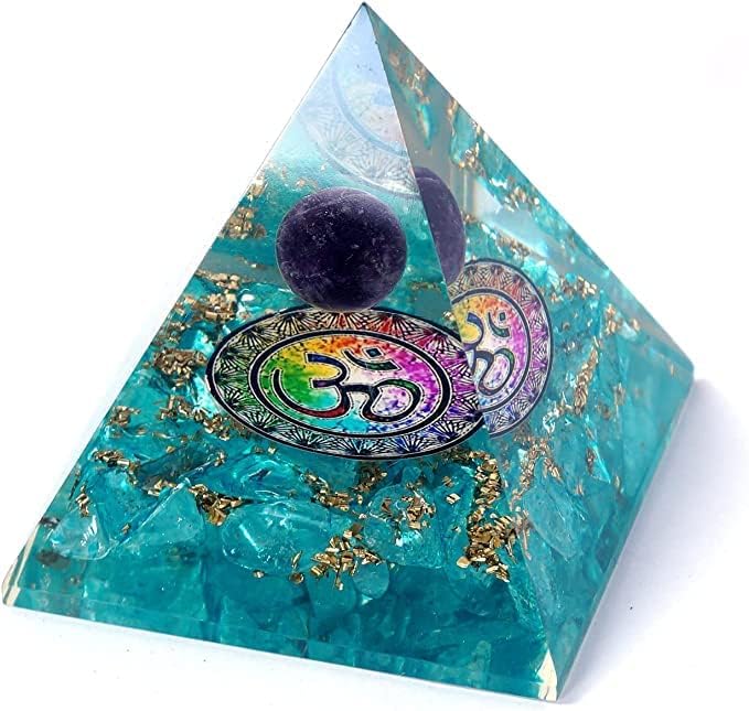 Esfera de Ametista Natural com Cristais Azuis Orgone Cura feita à mão e controle de energia atraem pirâmide de cristal
