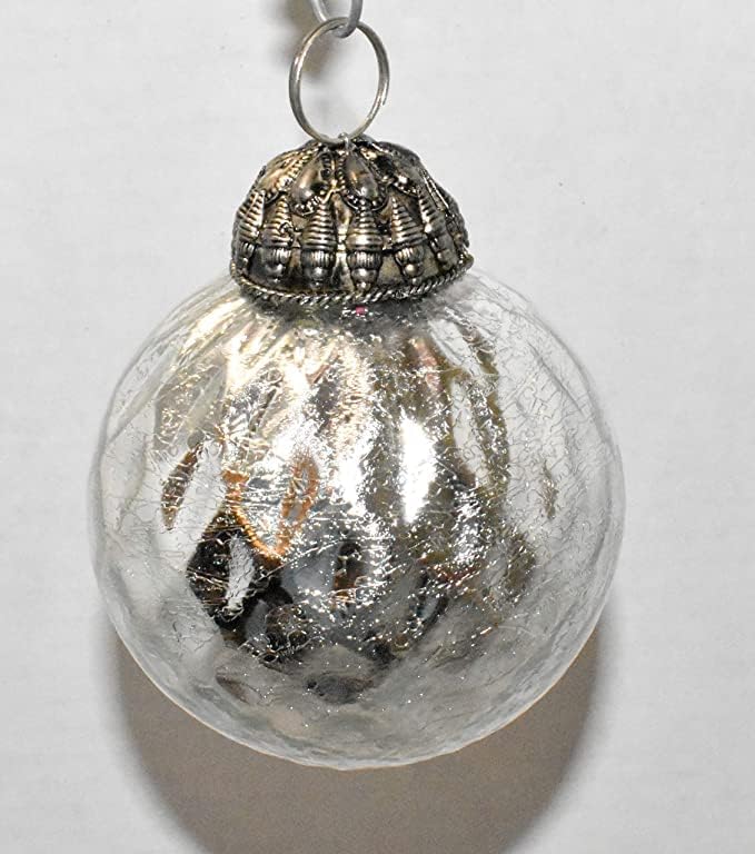 2pc Conjunto bonito 3 Prata Metallic Dimpled Ball com ornamentos de Natal de Top Silver Top ornados