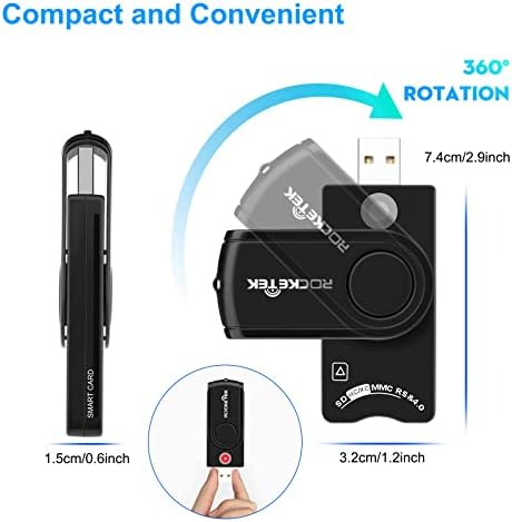 Leitor de cartões inteligentes USB CAC, leitor de cartões USB militar CAC/DOD, SDHC/SDXC/SD e Micro SD Card Reader para