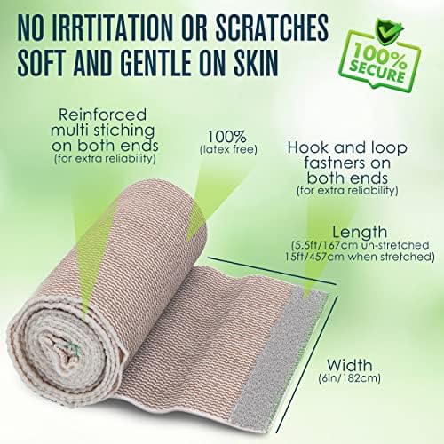 Houseables Elastic Bandage Wrap, 6 pol in, algodão compressão de algodão com gancho e loop, 2 pacote, 13 ' - 15' esticado,