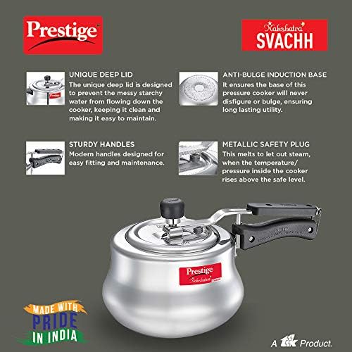 Prestige Svachh, 10756, 3 L, Handi de pressão da tampa interna de alumínio, com tampa profunda para controle de derramamento,