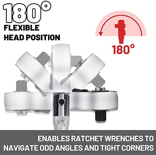 UyEcove 1/2 3/8 1/4 de polegada Drive Stubby Ratchet Flex Head Ratchet Definir mini conjunto de catracas Stubby, Ratchet de cabeça flexível Stubby Flex 72, Cabeça de CR-MO de liberação rápida com bandeja de armazenamento Xipe-5.9 '' e 4.9 & 4