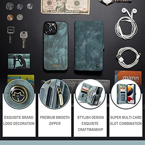 Compatível com o iPhone 13 Pro Case 2in1 Caixa de carteira de couro magnética destacável com 11 cartas para iPhone 13 Pro Women/Men