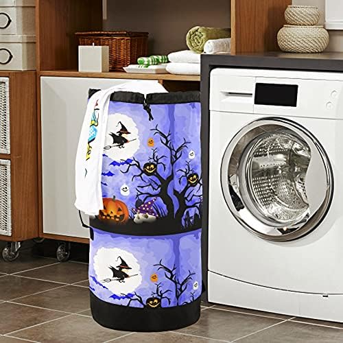 Halloween Pumpkins Witch Tree Laundry Back de lavanderia pesada Mochila com alças de ombro Handles Viagem Bolsa de roupa