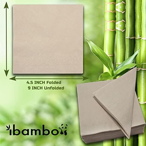 Ibambo 50 Pack Bamboo Cocktail Guardy - guardanapos de bebida com 2 camadas de 2 camadas - guardanapos de bares para casa, festas - 4,5x4,5 polegadas dobradas dobráveis ​​- guardanapos descartáveis ​​para servir bebidas, alimentos pequenos