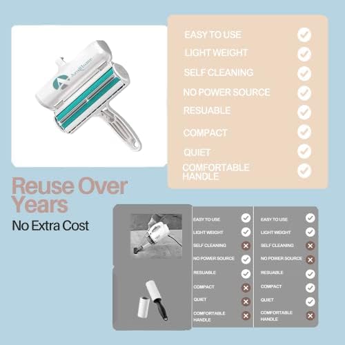 Azulhome Pet-BHAIR REMOVER PARA MÓVEL, CUSE, TARPETO, assentos de carro ou roupas de cama-portátil, multi-superfície, rolo de