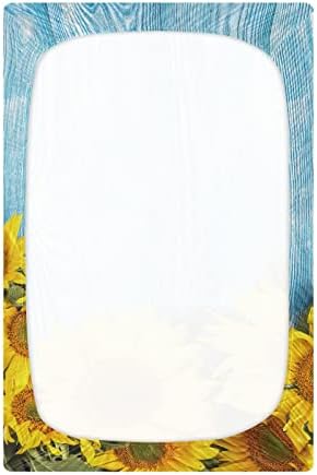 Alaza Girassóis lençóis de berço de madeira azul folhas de berço para meninos meninas criança, mini tamanho 39 x 27