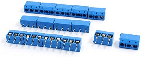 Aexit 15 PCS Acessórios de áudio e vídeo 301-3p 5mm Pitch 3 pinos AC 300V 10A Bloco de Terminal AC 300V 10A Blue parafuso