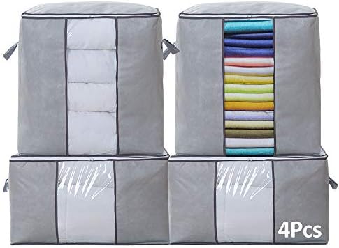 Tesouros diários sacolas mantas extras grandes, sacos de armazenamento de roupas de tecido 4pcs - com janelas transparentes e alças