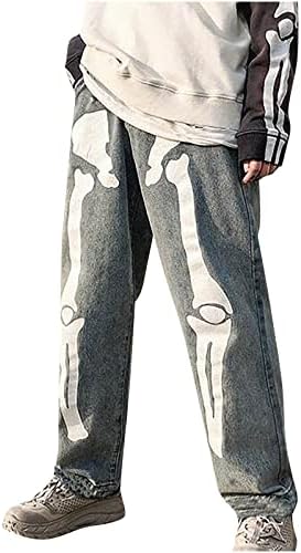 Ombmut Halloween Skleleton Skull Bone Jeans Impresso para Mulheres Y2K MID MID -CIPURA PALTAS DE JEVIDAS DENIM ELENTE