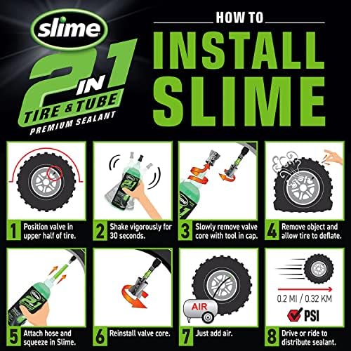 Slime 10194 Selante de pneu e tubo, reparo de punção, 2-em-1, prevenir e reparar pneus furados, para ATVs, UTVs, cortadores de grama,