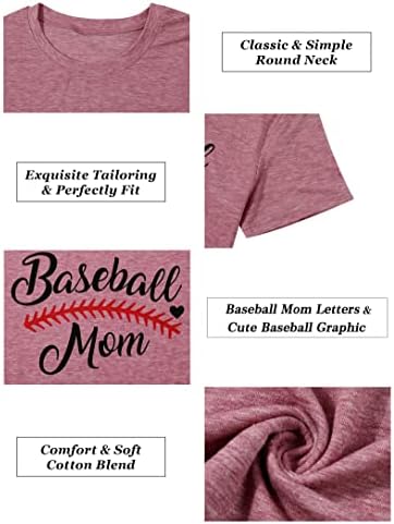 Camisas de mamãe de beisebol para mulheres camisas gráficas do coração Baseball mama camiseta camisa letra casual impressão