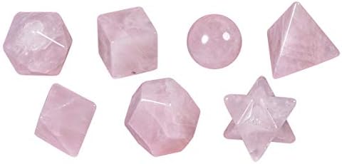 MookaitEdecor 7 PCs Crystal Rose Quartz Platônico Conjunto de geometria sagrada, Polished Tomb Stones com o kit de estrela