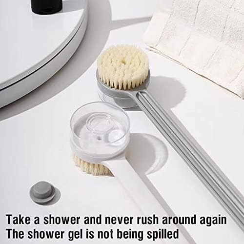 Escova de banho de lavagem corporal recarregável, escova de chuveiro multifuncional com alça longa, pressione para liberar