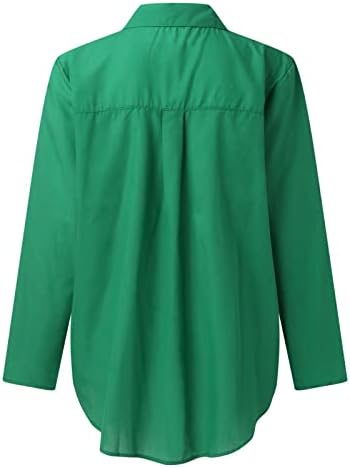 Colar da blusa de cetim sólido casual longa manga dianteira tampa do lado de baixo bolso feminino Botão de camisa Túnica raglan