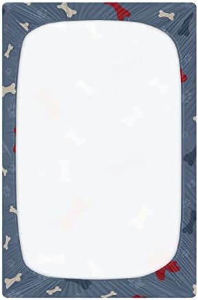Alaza Dog Paw Print e Bone Blue Crib Sheets Coloque Bassinet Sheet para meninos bebês garotas criança, mini tamanho 39 x 27 polegadas
